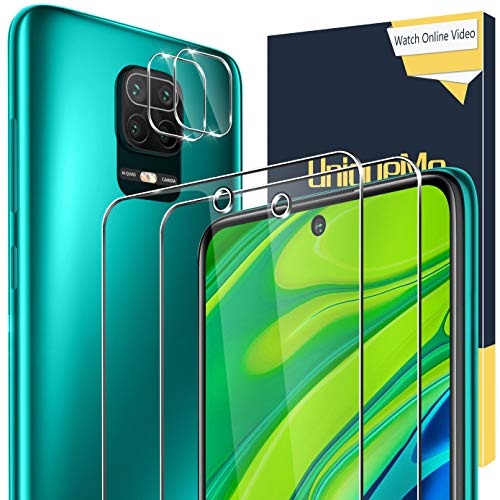 UniqueMe [2 Pack] Protector de Pantalla para Xiaomi Redmi Note 9s / Note 9 Pro/Note 9 Pro MAX + [2 Pack] Protector de Lente de cámara, Vidrio Templado [9H Dureza] HD Film Cristal Templado