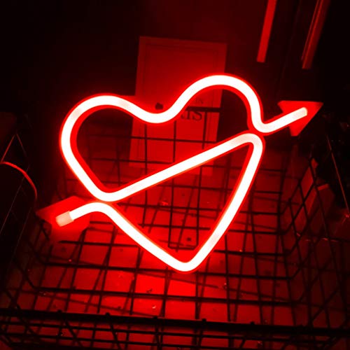 Uonlytech Letrero de Luz de Neón con Arco de Cupido Led Luz de Noche de Neón con Corazón Led para Amantes de Los Niños Decoración para El Dormitorio Sala de Estar Pared Fiesta de San Valentín (Rojo)