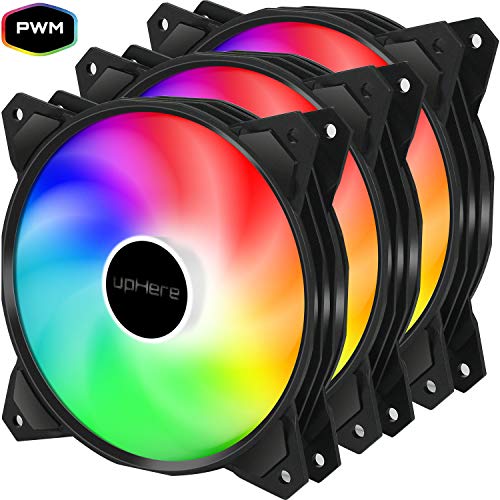 upHere 4-Pin PWM 120mm Colorido-Rainbow LED Ventilador para Caja de Ordenador, Silencioso -Paquete de 3(PF120CF4-3)