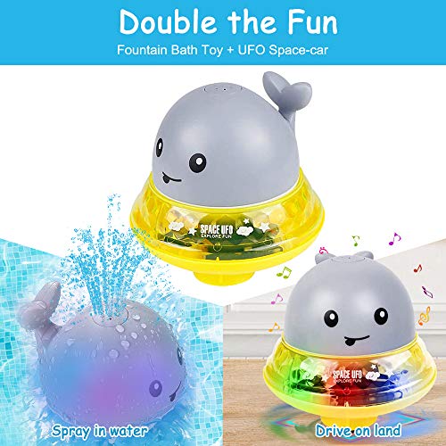 Upworld Juguetes de baño,Rociadores de Agua 2 en 1,Rociador de Ballena de Inducción Eléctrica Automática Juguetes Divertidos, Juguetes de Bolas para la Hora del Baño con Luz Intermitente y Música.