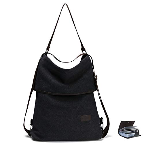 URAQT Mochila de Lona, Bolsos de Mujer, Bolso Mochila Mujer， Mujer Lona Microfibra Multifuncional Casual Bolso de Cuero de Gran Capacidad Bolsas de Hombro Mochila, Negro