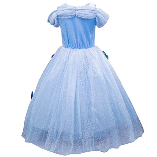 URAQT Princesa Traje del Vestido, Traje de Princesa Azul con Mariposas Vestido Infantil Disfraz de Princesa de Niñas para Fiesta Carnaval Cumpleaños Cosplay Halloween (150)