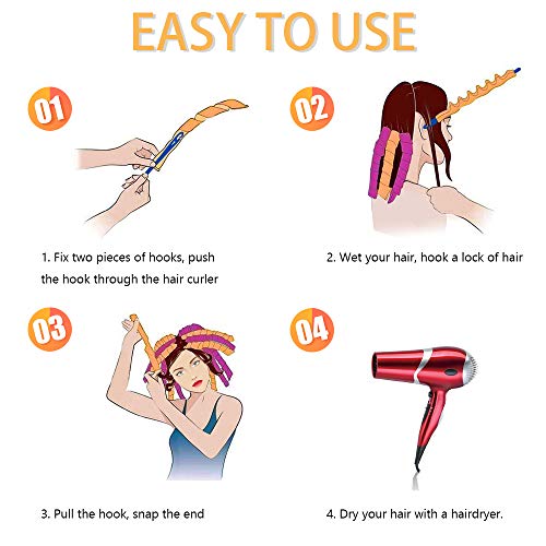 URAQT Sin Rizadores de Calor, 18 Piezas Rizos en Espiral Rizadores de Pelo, Rulos para Cabello Largo con Ganchos para Peinar, Herramientas de Peinado de Bricolaje para Mujeres, 15/25cm