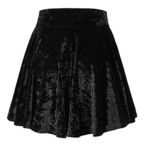 Urban GoCo Mini Falda Elástica Patinadora de Terciopelo de Retro (L, 2 Negro)