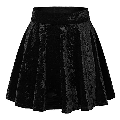 Urban GoCo Mini Falda Elástica Patinadora de Terciopelo de Retro (L, 2 Negro)