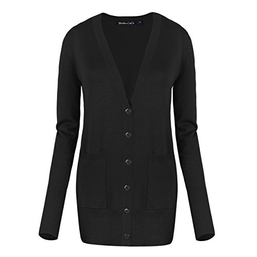 Urban GoCo Mujeres Chaqueta de Punto Básico de Manga Larga con Botones Rebecas Cárdigan Negro L