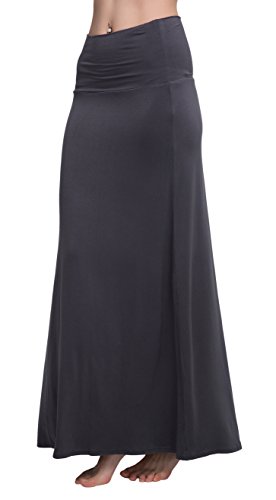 Urban GoCo Mujeres Falda Larga para Yoga Danza Casual Alta Cintura Bodycon Elástico Falda Maxi Gris Oscuro L