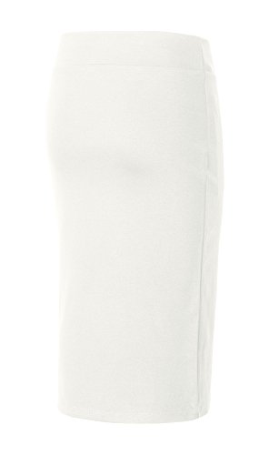 Urban GoCo Mujeres Falda Midi Lápiz Cintura Alta Elasticidad Bodycon Tubo Falda Oficina Blanco L