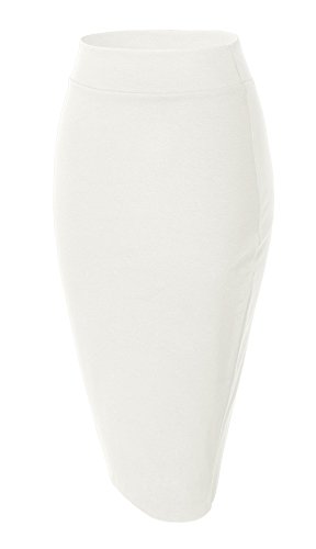 Urban GoCo Mujeres Falda Midi Lápiz Cintura Alta Elasticidad Bodycon Tubo Falda Oficina Blanco L