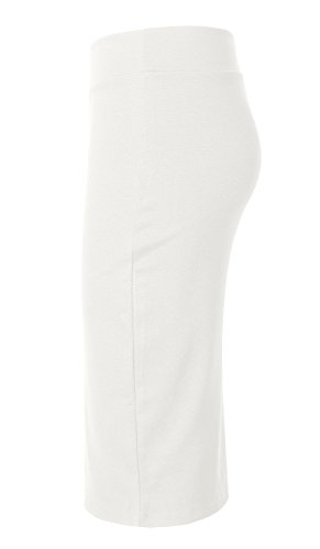 Urban GoCo Mujeres Falda Midi Lápiz Cintura Alta Elasticidad Bodycon Tubo Falda Oficina Blanco L
