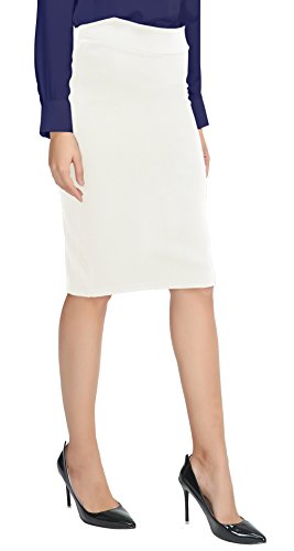 Urban GoCo Mujeres Falda Midi Lápiz Cintura Alta Elasticidad Bodycon Tubo Falda Oficina Blanco L