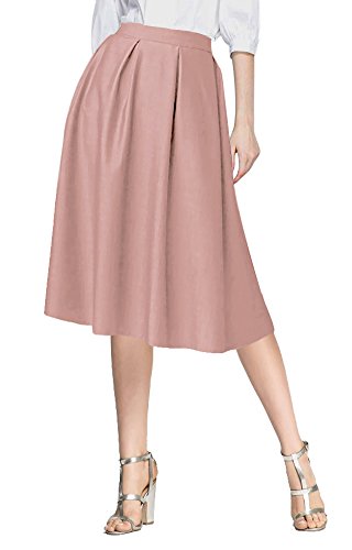 Urban GoCo Mujeres Vintage Falda Midi Plisada A-Line con Bolsillos Faldas Larga (M, Pink)