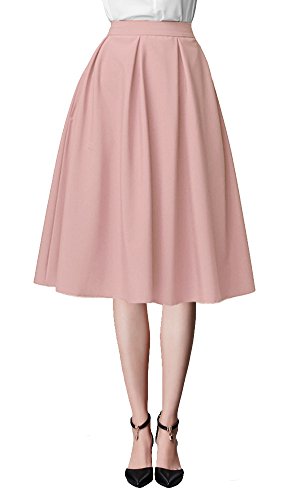 Urban GoCo Mujeres Vintage Falda Midi Plisada A-Line con Bolsillos Faldas Larga (M, Pink)