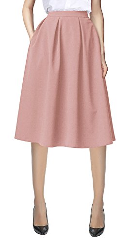 Urban GoCo Mujeres Vintage Falda Midi Plisada A-Line con Bolsillos Faldas Larga (M, Pink)