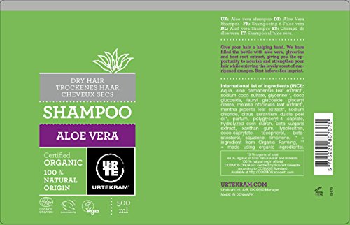 Urtekram Champú de Aloe Vera para Cabello Seco - 500 ml