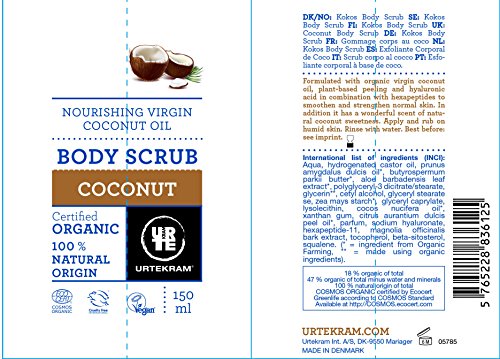 Urtekram Exfoliante Corporal de Coco BIO, nutritivo aceite de coco virgen, 150 ml