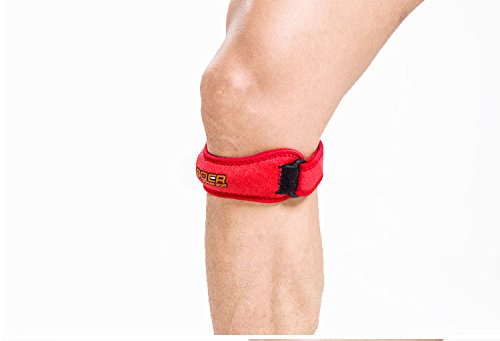 Urvoix Rótula correa, ajustable banda Pad Brace Knee Patellar Tendón Apoyo para correr tenis baloncesto Jersey, rojo (una sola pieza)