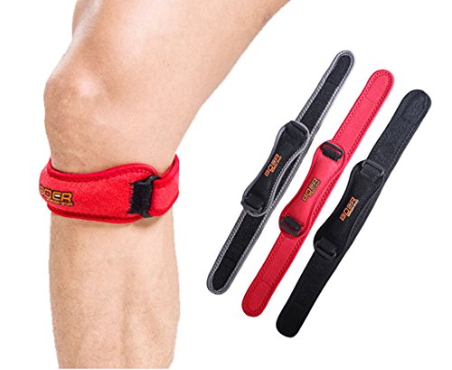 Urvoix Rótula correa, ajustable banda Pad Brace Knee Patellar Tendón Apoyo para correr tenis baloncesto Jersey, rojo (una sola pieza)