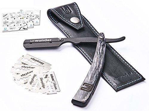 urwunder preciso Premium de navaja de afeitar Afeitado con estuche de viaje de piel y cuchillas de repuesto con instrucciones | Modelo beardo | Ideal para la Incluso de afeitado o para afeitado Lassen