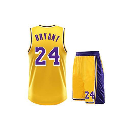 Usado para Kobe Bryant NO.24 Los fanáticos de Los Angeles Lakers Niños Niñas Camisetas de Pelota Azul Niños Adolescentes Trajes Deportivos Camisa + Top Corto de Verano Conjunto de Dos Piezas-Yello