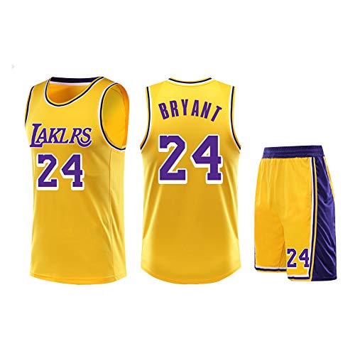 Usado para Kobe Bryant NO.24 Los fanáticos de Los Angeles Lakers Niños Niñas Camisetas de Pelota Azul Niños Adolescentes Trajes Deportivos Camisa + Top Corto de Verano Conjunto de Dos Piezas-Yello
