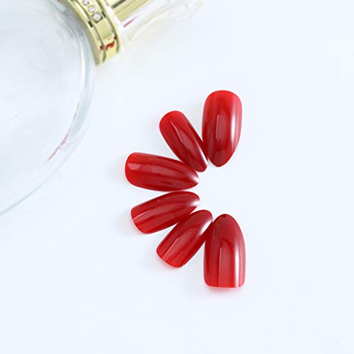 Ushiny Stiletto Uñas postizas Brillante Cubierta completa Uñas postizas Rojo Artificial Uñas postizas artificiales Presione las uñas postizas para mujeres y niñas (24 piezas)