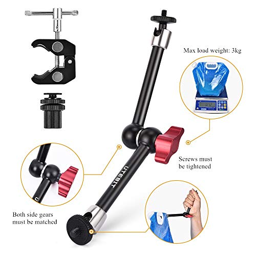 UTEBIT Brazo mágico Brazo articulado de 11 pulgadas Brazo de cámara con súper abrazadera 1/4 Zapata Carga máxima 3 kg para cámara DSLR, monitor de campo LCD, luz de flash