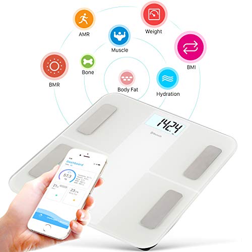 Uten Báscula de Baño Inteligente Recargable Bluetooth Báscula de Grasa Corporal con Analizador de Cuerpo Para Medición del Peso Corporal, Grasa Corporal, IMC, etc, 28st / 180kg / 400lb, Blanco