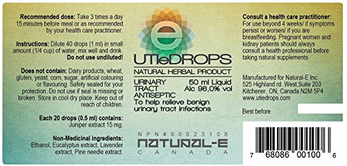 UTI E-Drops Tratamiento Natural para la Infección del Tracto Urinario. Elimina con Rapidez Ardor Picazón y Malestar de Infección de Orina. Concentración del Extracto de Enebro Eficaz Contra Bacterias