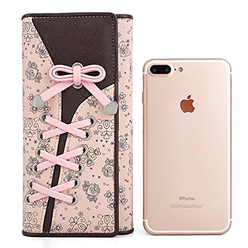 UTO Cartera RFID de Mujer Monedero Largo Moda Diseño Lazo Patrón Lindo Plegable con Bolsillo para Monedas Rosa