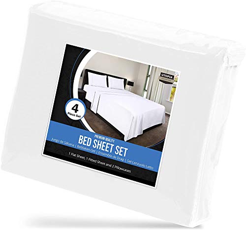 Utopia Bedding Juego Sábanas de Cama - Microfibra Cepillada - Sábanas y 2 Fundas de Almohada - (Cama 135, Blanco)