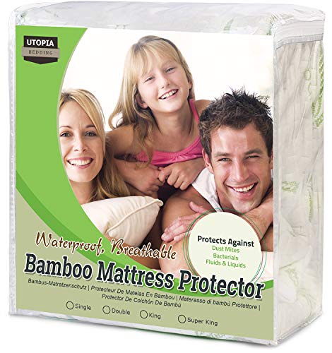 Utopia Bedding Protector de colchón Impermeable de bambú Funda de colchón y Ajustable (135 cm x 190 cm x 30 cm)