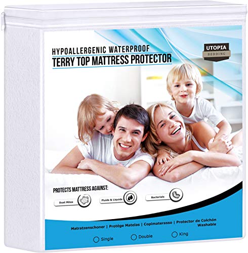 Utopia Bedding Protector de colchón Impermeable hipoalergénico Premium - Funda de colchón Equipada (135 x 190 cm)