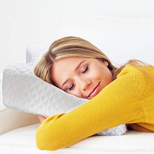 UUQ Almohada Viscoelastica, Almohada Cervical de Espuma de Memoria de Contorno, Almohada Ortopedica Diseño Ergonómico Terapéutico Reduce Dolores Cervicales, Funda de Bambú Extraíble y Lavable