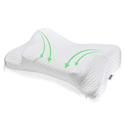 UUQ Almohada Viscoelastica, Almohada Cervical de Espuma de Memoria de Contorno, Almohada Ortopedica Diseño Ergonómico Terapéutico Reduce Dolores Cervicales, Funda de Bambú Extraíble y Lavable
