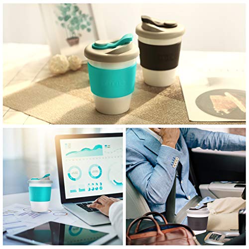 UUQ Taza de Café con Tapa, Café para Llevar, Mug Café Reutilizable y Ecológico para Viaje, Casa y Oficina, Hecho de Materiales Libres de BPA, 340ml (12oz) (Verde)