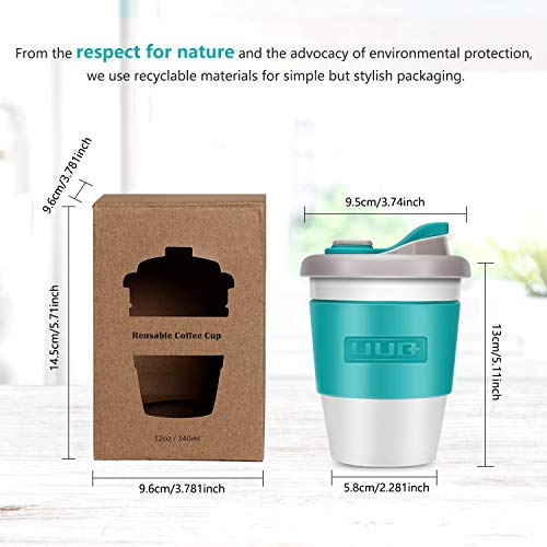 UUQ Taza de Café con Tapa, Café para Llevar, Mug Café Reutilizable y Ecológico para Viaje, Casa y Oficina, Hecho de Materiales Libres de BPA, 340ml (12oz) (Verde)