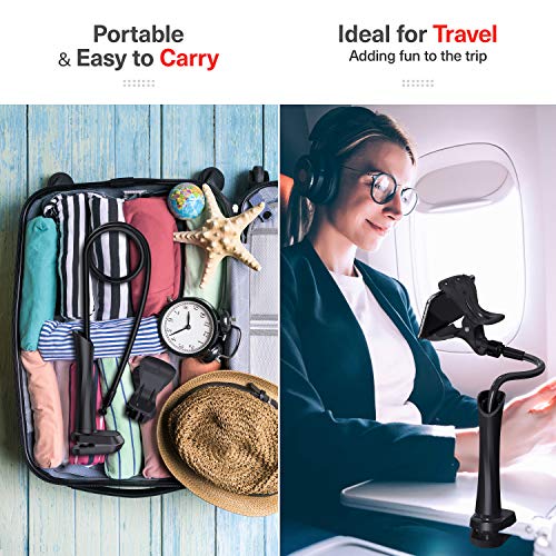 UVERTOOP Soporte para Teléfono Móvil, Plegable Soporte Móvil Mesa Soporte Smarphone Cama Flexible Largo Abrazadera de Cuello de Cisne Soporte para iPhone Samsung y Todos Los Modelos de Teléfono-Negro