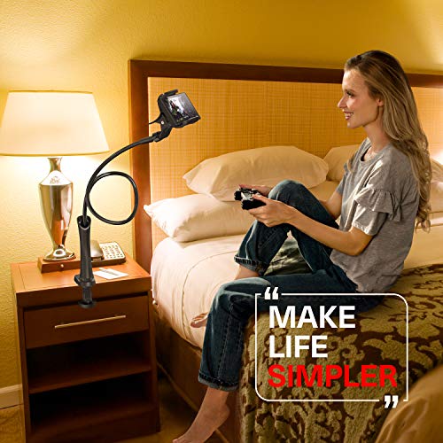 UVERTOOP Soporte para Teléfono Móvil, Plegable Soporte Móvil Mesa Soporte Smarphone Cama Flexible Largo Abrazadera de Cuello de Cisne Soporte para iPhone Samsung y Todos Los Modelos de Teléfono-Negro