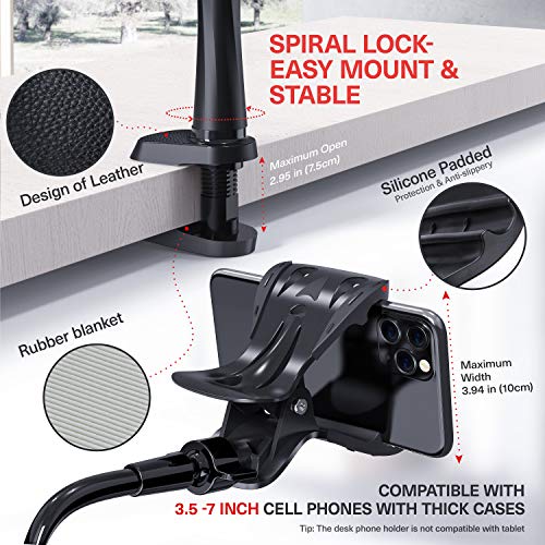 UVERTOOP Soporte para Teléfono Móvil, Plegable Soporte Móvil Mesa Soporte Smarphone Cama Flexible Largo Abrazadera de Cuello de Cisne Soporte para iPhone Samsung y Todos Los Modelos de Teléfono-Negro