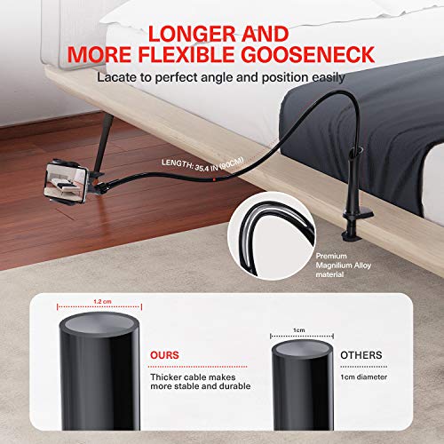 UVERTOOP Soporte para Teléfono Móvil, Plegable Soporte Móvil Mesa Soporte Smarphone Cama Flexible Largo Abrazadera de Cuello de Cisne Soporte para iPhone Samsung y Todos Los Modelos de Teléfono-Negro