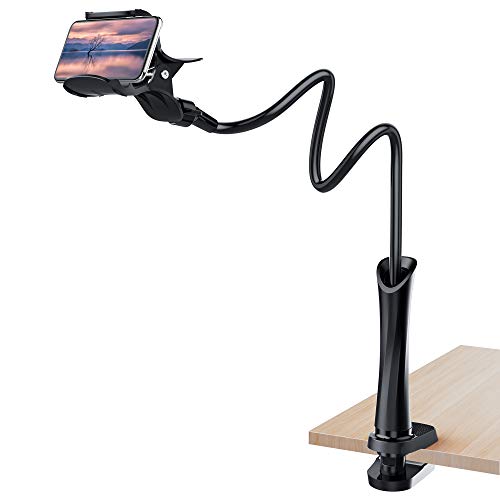 UVERTOOP Soporte para Teléfono Móvil, Plegable Soporte Móvil Mesa Soporte Smarphone Cama Flexible Largo Abrazadera de Cuello de Cisne Soporte para iPhone Samsung y Todos Los Modelos de Teléfono-Negro