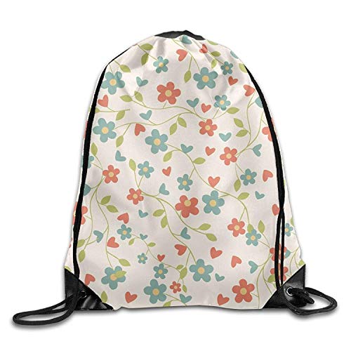 uykjuykj Bolsos De Gimnasio,Mochilas,Gym Drawstring Bags Floral Retro Pattern Draw Rope Shopping Travel Backpack Tote Student Camping Lightweight Unique 17x14 IN