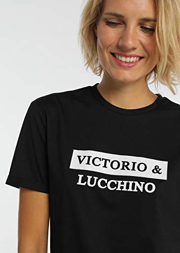 V & L DE VICTORIO & LUCCHINO Camisetas|Marca de Ropa Camiseta Logo Relieve para Mujer |Tallas Pulgadas |Color Negro|FIT|100% Algodon