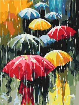 Vacio Pintura por Números para Adultos DIY Pintura al óleo sobre Peatón con Paraguas en día lluvioso Lienzo Pintar por Numeros para Adultos Principiantes 40x50cm (Sin Marco)