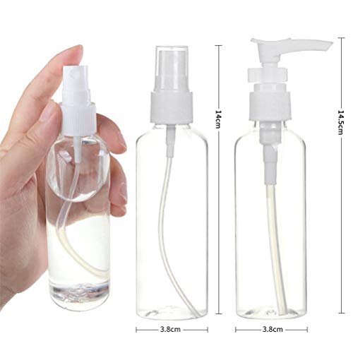 VADOO Botellas de spray, 4pcs 100ml botella de spray de niebla transparente, botellas de viaje a prueba de fugas para maquillaje, artículos de tocador cosméticos, contenedores de líquidos