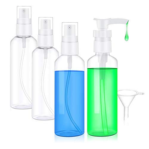 VADOO Botellas de spray, 4pcs 100ml botella de spray de niebla transparente, botellas de viaje a prueba de fugas para maquillaje, artículos de tocador cosméticos, contenedores de líquidos