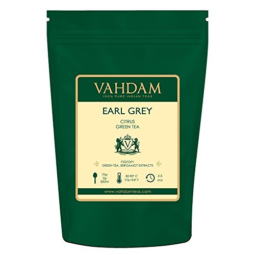 VAHDAM, Earl Grey Green Tea Hoja suelta (100 tazas) | ANTIOXIDANTES PODEROSOS Y FUERTES | Earl Grey de hojas sueltas con hojas de té verde puro | Preparar como té caliente o té helado | 100gr (juego de 2)