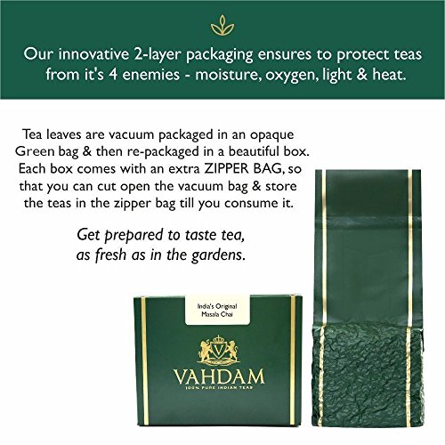 VAHDAM, Hojas de Té Chai Masala de la India (100 Tazas) | INGREDIENTES 100% NATURALES: Té Negro, Canela, Cardamomo, Clavo, Pimienta Negra | Sirve de TÉ FRÍO o Infusión de Chai Latte Caliente | 200g