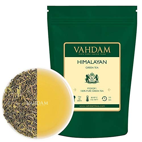 VAHDAM, Hojas de Té Verde del Himalaya (50 Tazas) | 100% NATURAL Y ORGÁNICO | POTENTES ANTIOXIDANTES | Sirve de TÉ FRÍO o Infusión Caliente | Té Kombucha | Té Verde Puro a Granel, 100g